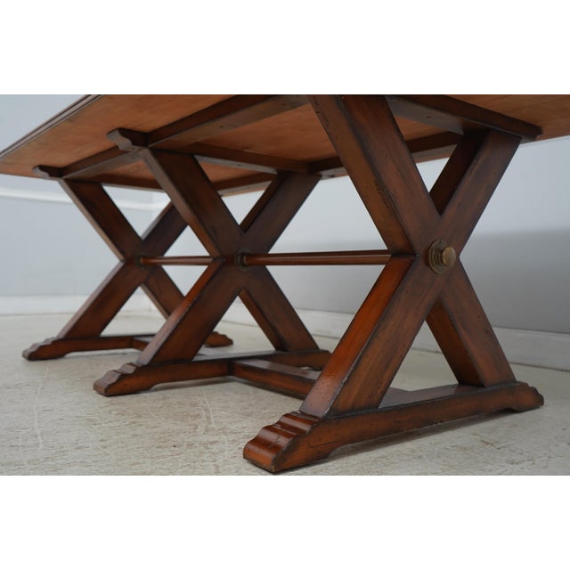 Brown Large Rustic Style X Base Trestle Dining Table For Sale - Image 8 of 14