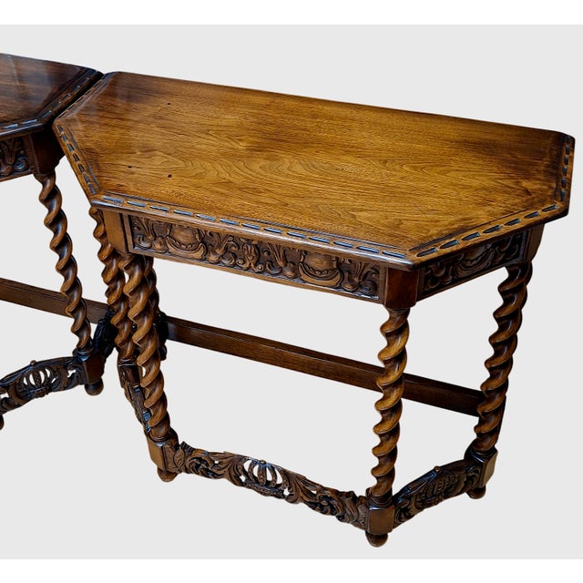 Wood A Pair of Early 20th-Century Jacobean Revival Entryway Tables by Irving & Casson For Sale - Image 7 of 11