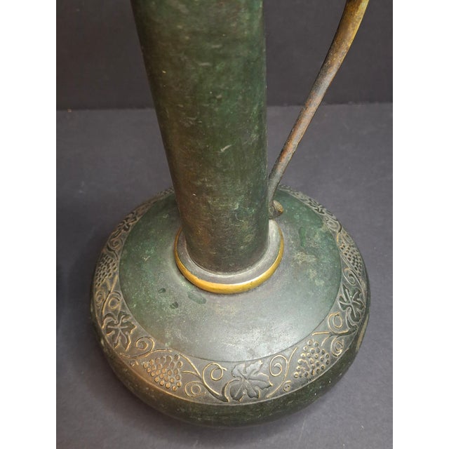 Forest Green Pair Vintage Pal-Bell Maurice Ascalon Bronze Ewers Pitchers Grape Motif Israel For Sale - Image 8 of 14