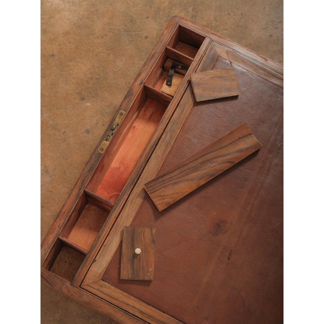 Vintage Marquetry Inlaid Writing Slope Lap Desk With Geometric Motif and Leather Interior For Sale - Image 10 of 13