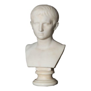 Grand Tour Antique Italian Carved Marble Bust of Young Caesar Augustus For Sale