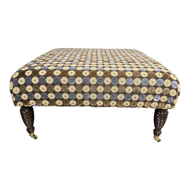 Edward Ferrell Ltd. Multicolor Ottoman Carved Wood Legs on Casters For Sale
