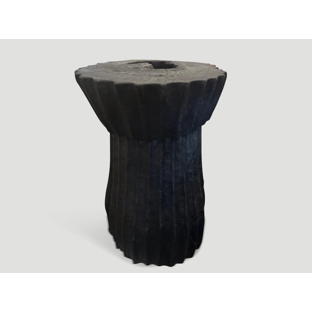 Andrianna Shamaris Charred Minimalist Teak Wood Pedestal or Side Table For Sale - Image 11 of 18