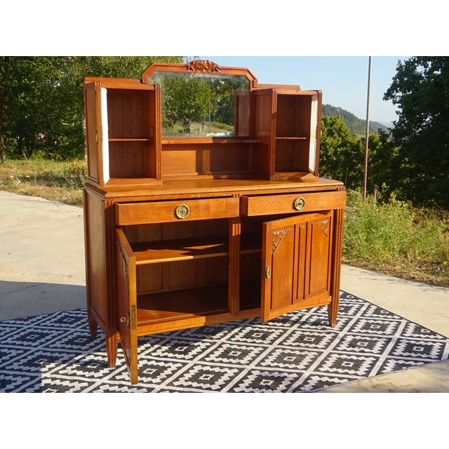 Vintage Oak Buffet with Sentry Boxes and Mirror For Sale - Image 4 of 18