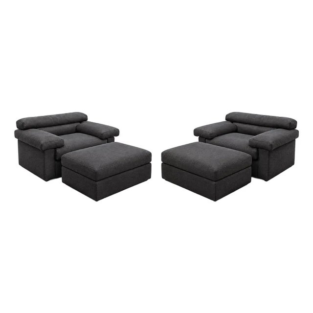 B & B Italia “Erasmo” Pair Lounge Chairs & Ottomans by Afra & Tobia Scarpa, 1970 For Sale