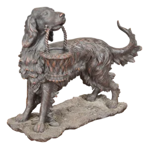 Late 20th Century Faux Bronze Resin English Setter Hunting Dog Basket Figurine Sculpture Expo