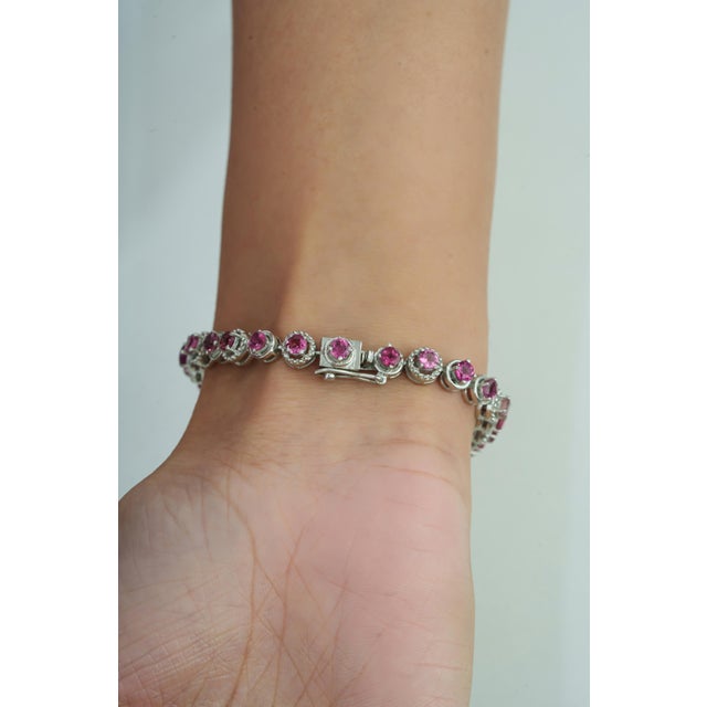 Pink 8.23 Ct Natural Pink Tourmaline Milgrain Eternity Tennis Bracelet in 925 Silver For Sale - Image 8 of 14