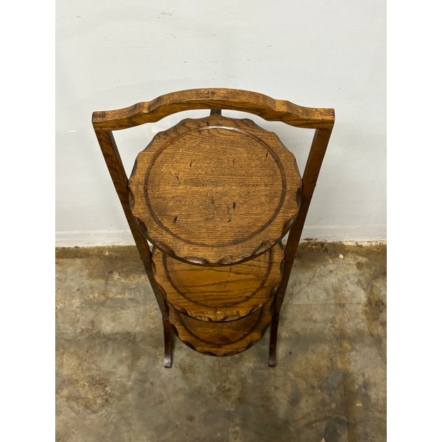 Wood Edwardian English Oak Muffin Stand For Sale - Image 7 of 8