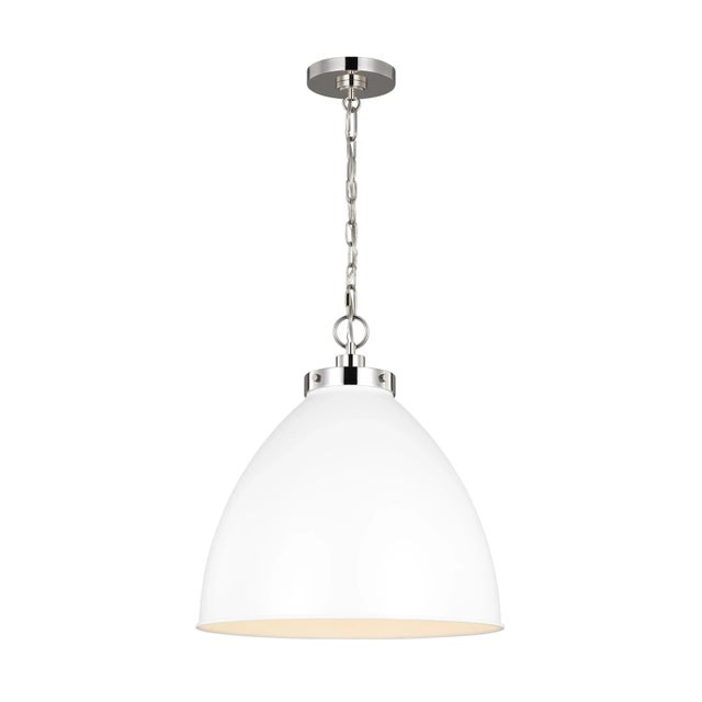 2020s Chapman & Myers by Visual Comfort Studio Wellfleet Large Dome Pendant, Matte White & Polished Nickel For Sale - Image 5 of 6
