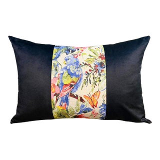 Handmade Black Velvet Lumbar Cushion Cover For Sale