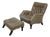 Green Tufted Leather Lounge Chair W. Ottoman For Sale
