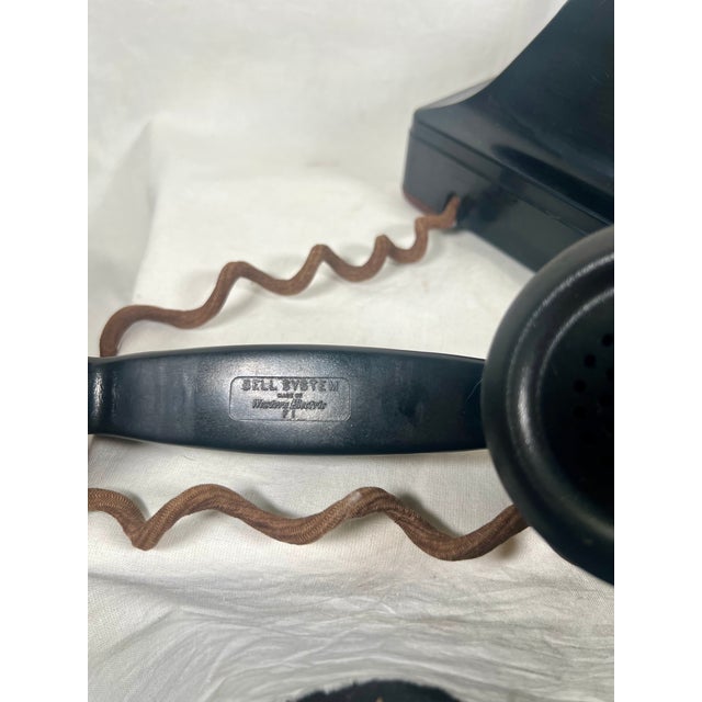 Metal Vintage 1940s Western Electric Model 302 Black Rotary Desk Phone For Sale - Image 7 of 9