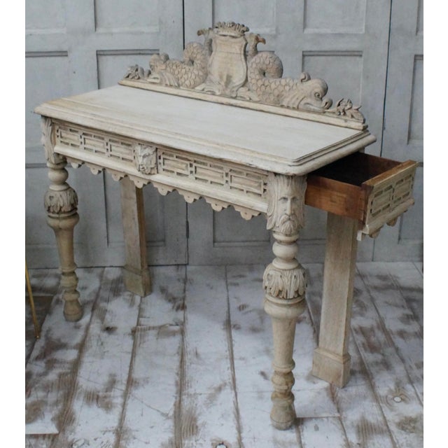 Wood Antique Bleached Oak Green Man Hall Table, 1880s For Sale - Image 7 of 13