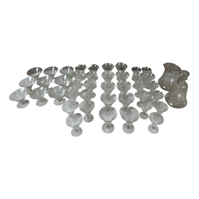 Vintage Crystal Glasses, 1940s, Set of 43 For Sale