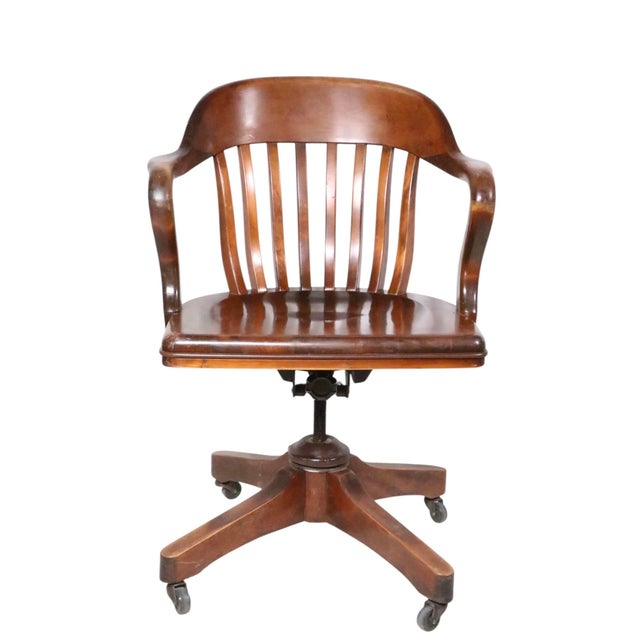 Wood Early 20th Century Classic Bank of England Jury Style Swivel Tilt Office Desk Chair by Sikes For Sale - Image 7 of 14