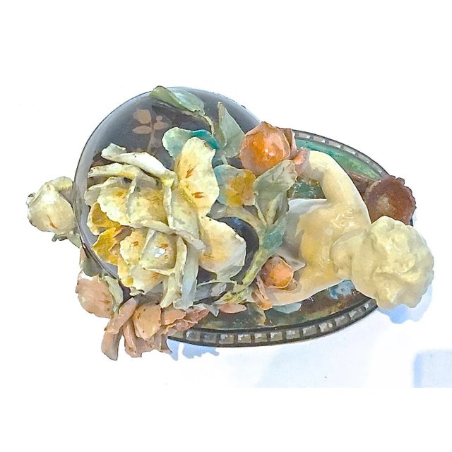 Antique French Barbotine Majolica Cherub & Floral Urn Jar For Sale - Image 9 of 11