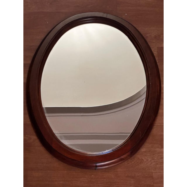 Vintage Oval Mirror in Stained Wood, 1970s For Sale - Image 3 of 17