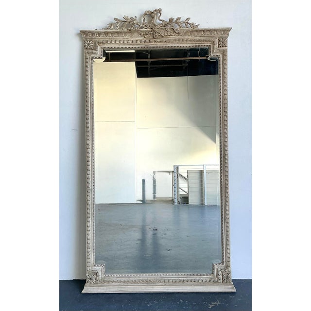 Vintage Monumental Carved Ribbon Floor Mirror For Sale - Image 4 of 12