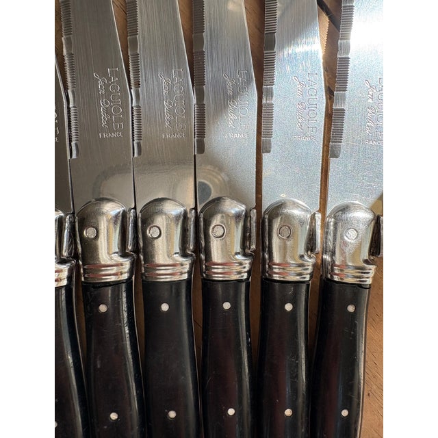 Late 20th Century French Laguiole Steak with Black Handles and Cutting Board Knife Set - 7 pcs For Sale - Image 10 of 16