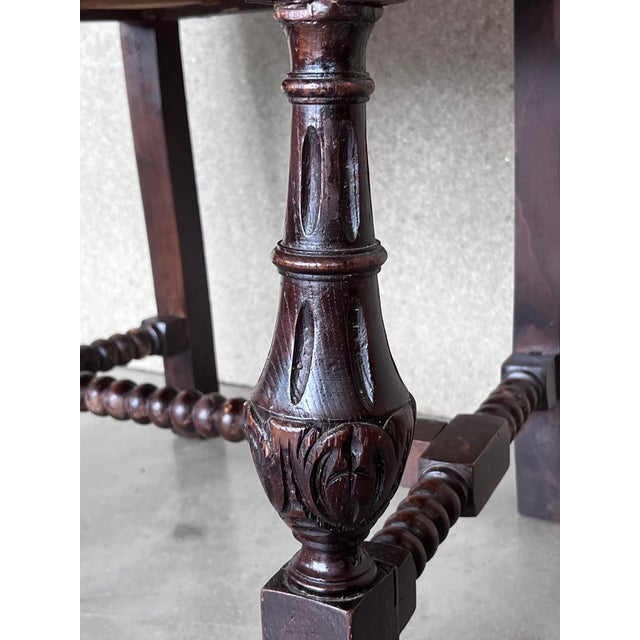 19th Century Set of Six French Carved Walnut Turned Wood Chairs With Velvet Seat For Sale - Image 10 of 13