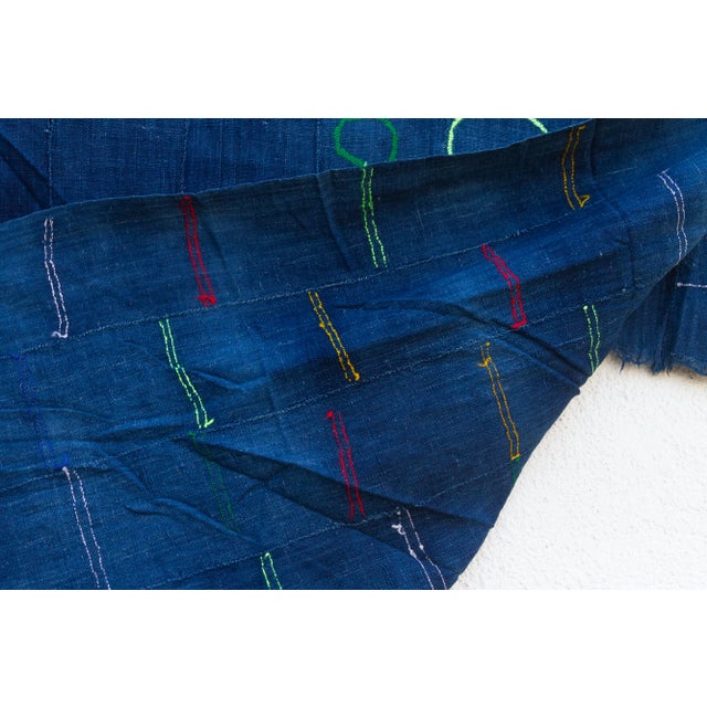 19th Century Vintage Blue Embroidery Throw For Sale - Image 5 of 7