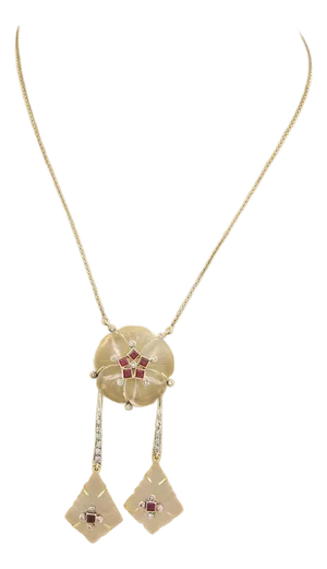 Diamond & Gems 18k Two Tone Gold Camphor Glass Drop Necklace