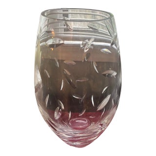 Large Signed Tiffany & Co. Hand-Cut Crystal Leaf Pattern Vase – 13.5” Heavy Lead Crystal For Sale
