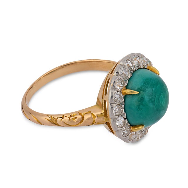1910s Edwardian Turquoise Diamond Two Tone Cluster Ring, Size 8 For Sale - Image 4 of 6