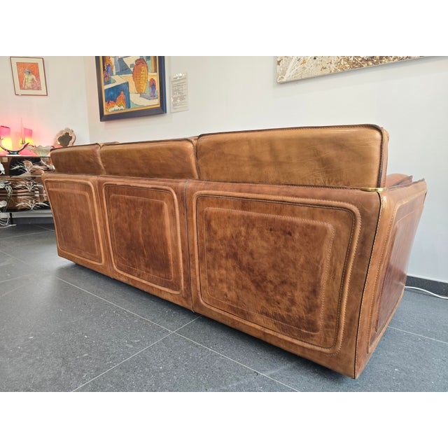 Vintage Living Room Set in Cognac Buffalo Leather from Roche Bobois, 1980s, Set of 3 For Sale - Image 10 of 18