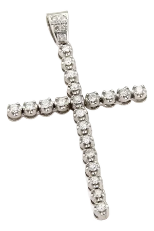 Large 14k White Gold Diamond Cross Charm Pendant