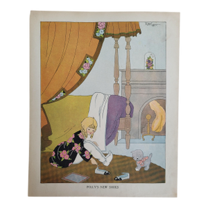 Early 1900s Book Illustration 'Polly's New Shoes' by Ruth Eger