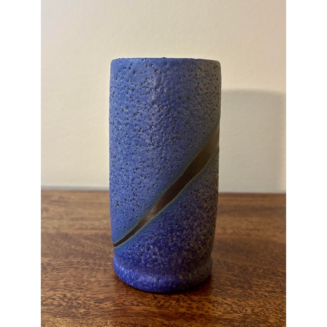 Mid-Century Modern Vintage Mid-Century Modern Cobalt Lava Glaze Studio Vase Signed For Sale - Image 3 of 6