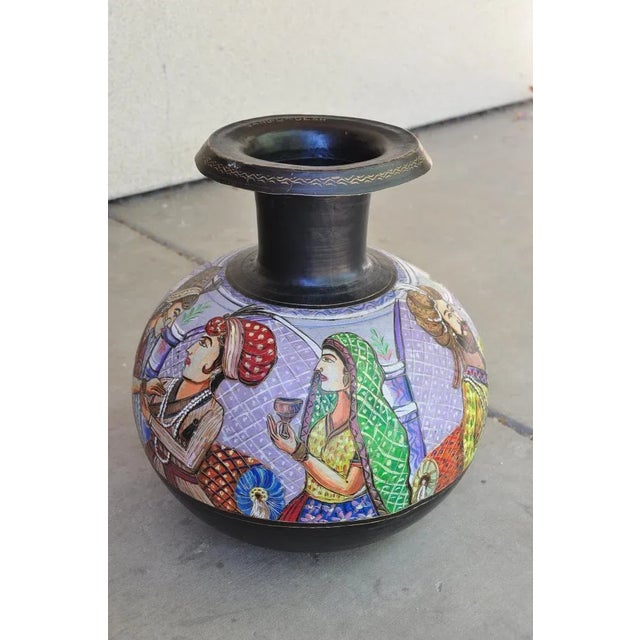 Late 20th Century Large Brass Pitcher With Hand Painted Figures For Sale - Image 5 of 13