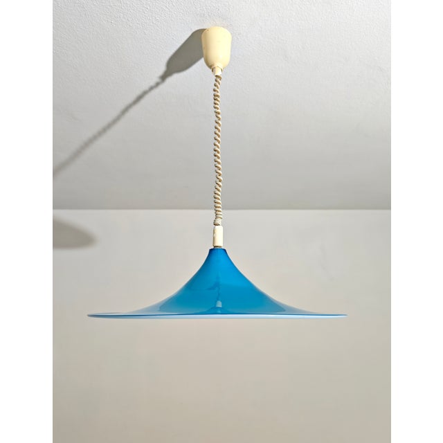 Plastic Italian Vintage Blue and White Murano Glass Pendant Lamp, 1960s For Sale - Image 7 of 12