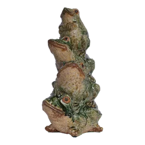 Vintage Chinese Glazed Terra Cotta Stack of Frogs