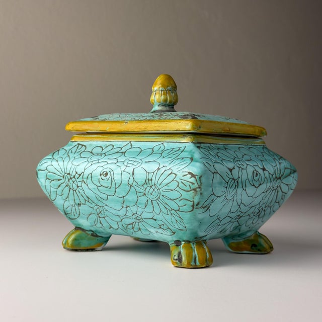 Aqua Vintage Ceramic Jewelry Box by Maioliche d'Arte Cordivani for Ascoli Piceno, Italy, 1970s For Sale - Image 8 of 18