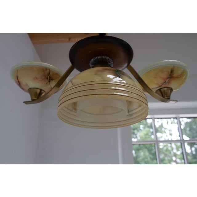Art Deco Danish Brass Chandelier with Marbled Opaline Shades, 1930s. For Sale - Image 16 of 18