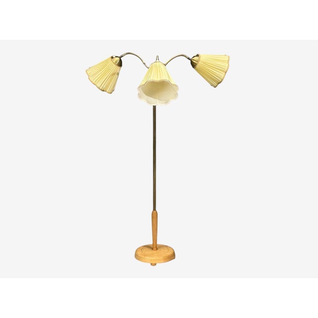 1950s Swedish Modern Birch, Brass, Silk Adjustable Floor Lamp For Sale In New York - Image 6 of 14