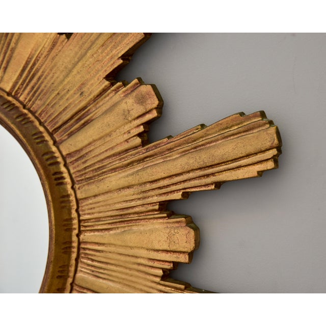 Large Vintage Spanish Wood Framed Sunburst Mirror For Sale - Image 4 of 8