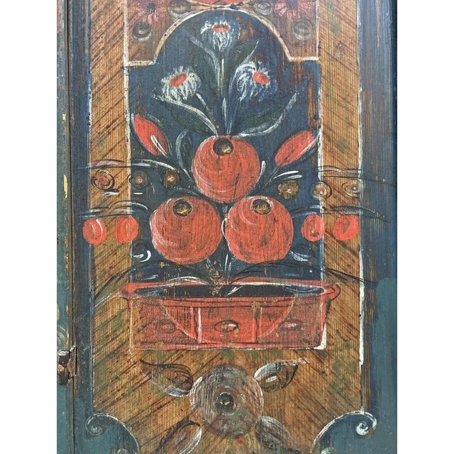Antique Blue Floral Painted Cabinet in Fir, 1800s For Sale - Image 4 of 18