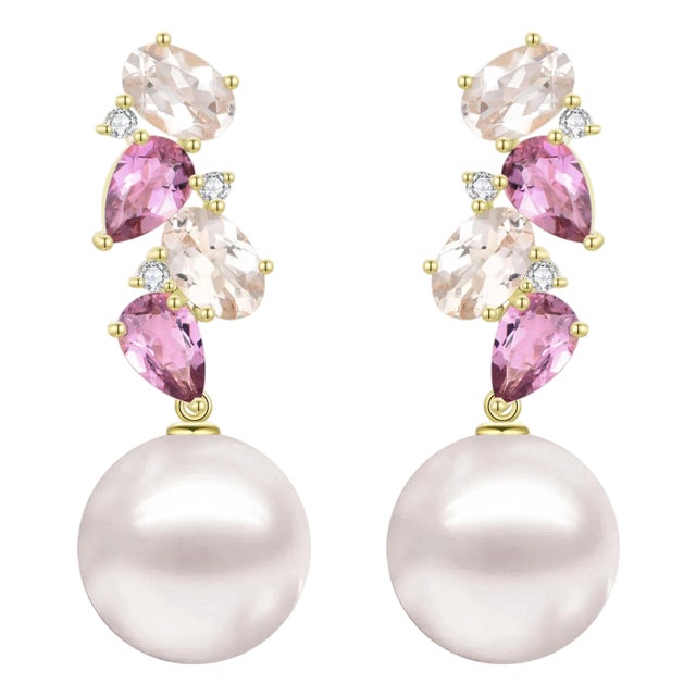Nina Zhou 4.30ctw Morganite, Pink Tourmaline, and Diamond Freshwater Pearl Convertible Drop Earrings For Sale