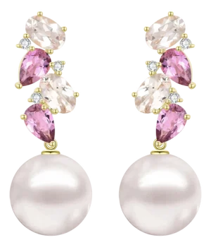 Nina Zhou 4.30ctw Morganite, Pink Tourmaline, and Diamond Freshwater Pearl Convertible Drop Earrings
