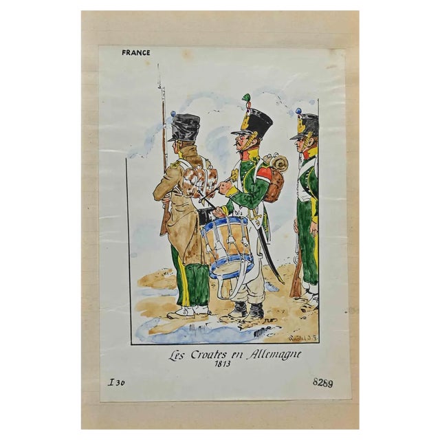 Herbert Knotel, Le Croates, Original Ink & Watercolor Drawing, 1940s For Sale