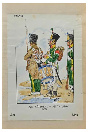 Herbert Knotel, Le Croates, Original Ink & Watercolor Drawing, 1940s