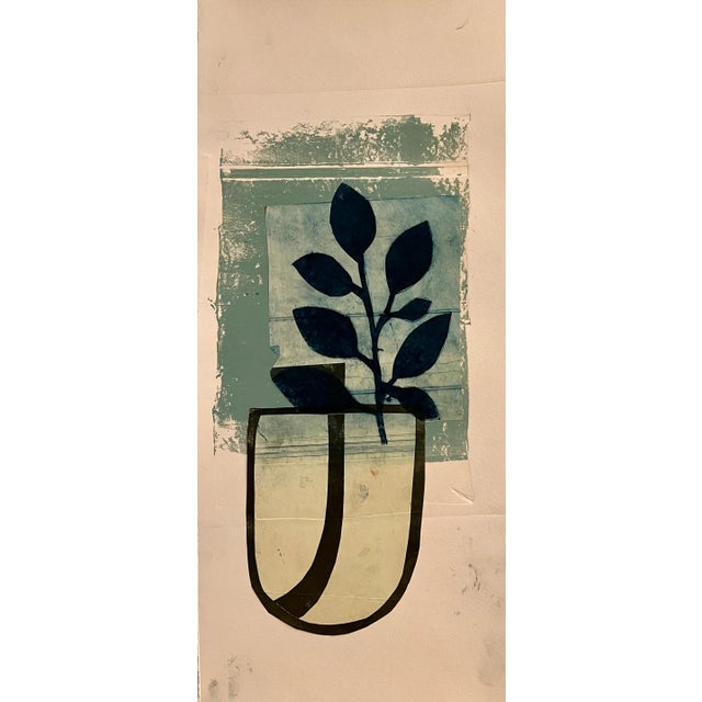 Vase, Blue Leaves With Stem Still Life Collage For Sale