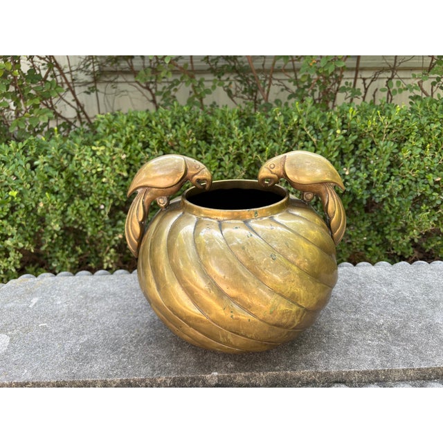 1980s Hollywood Regency Brass Jardiniere With Parrots by Dolbi Cashier For Sale - Image 11 of 11