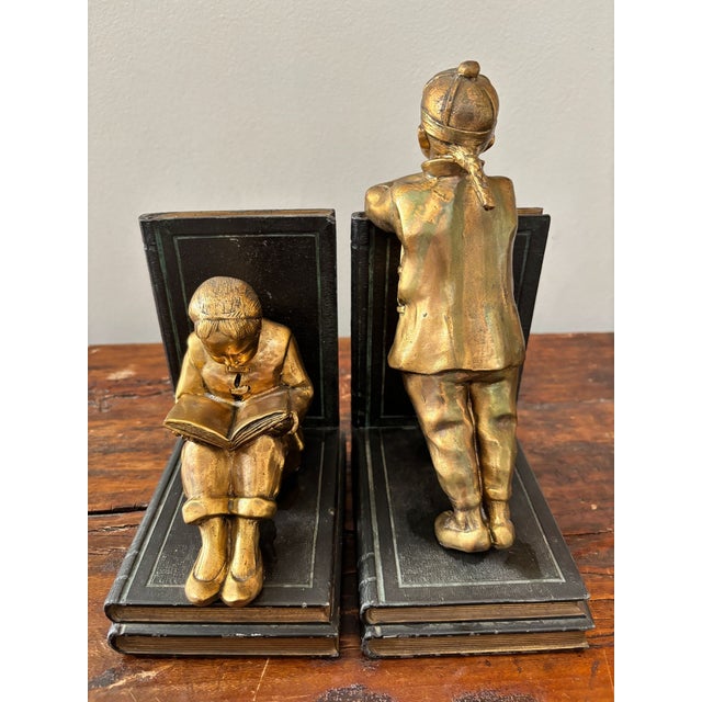Art Deco Gilt Metal Bookends by Ronson Oriental Sculptures Circa 1930 For Sale - Image 9 of 13