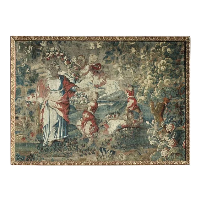 17th Century Flemish Baroque Tapestry Fragment in Later Giltwood Frame, Belgium For Sale
