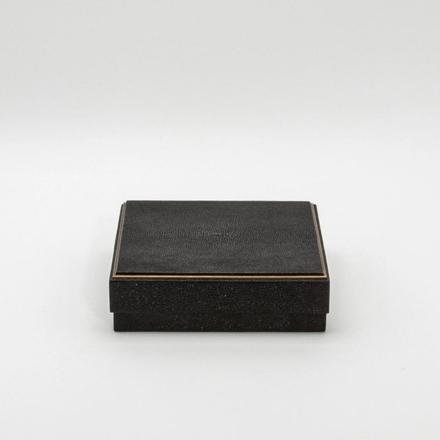 Modern Set of 3 Square Boxes in Black Shagreen With Brass Frame by R&y Augousti For Sale - Image 3 of 7