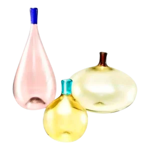 Venini Murano Glass Bottles, Incalmo Two-Toned Neck Vases, Set of 3, 1960